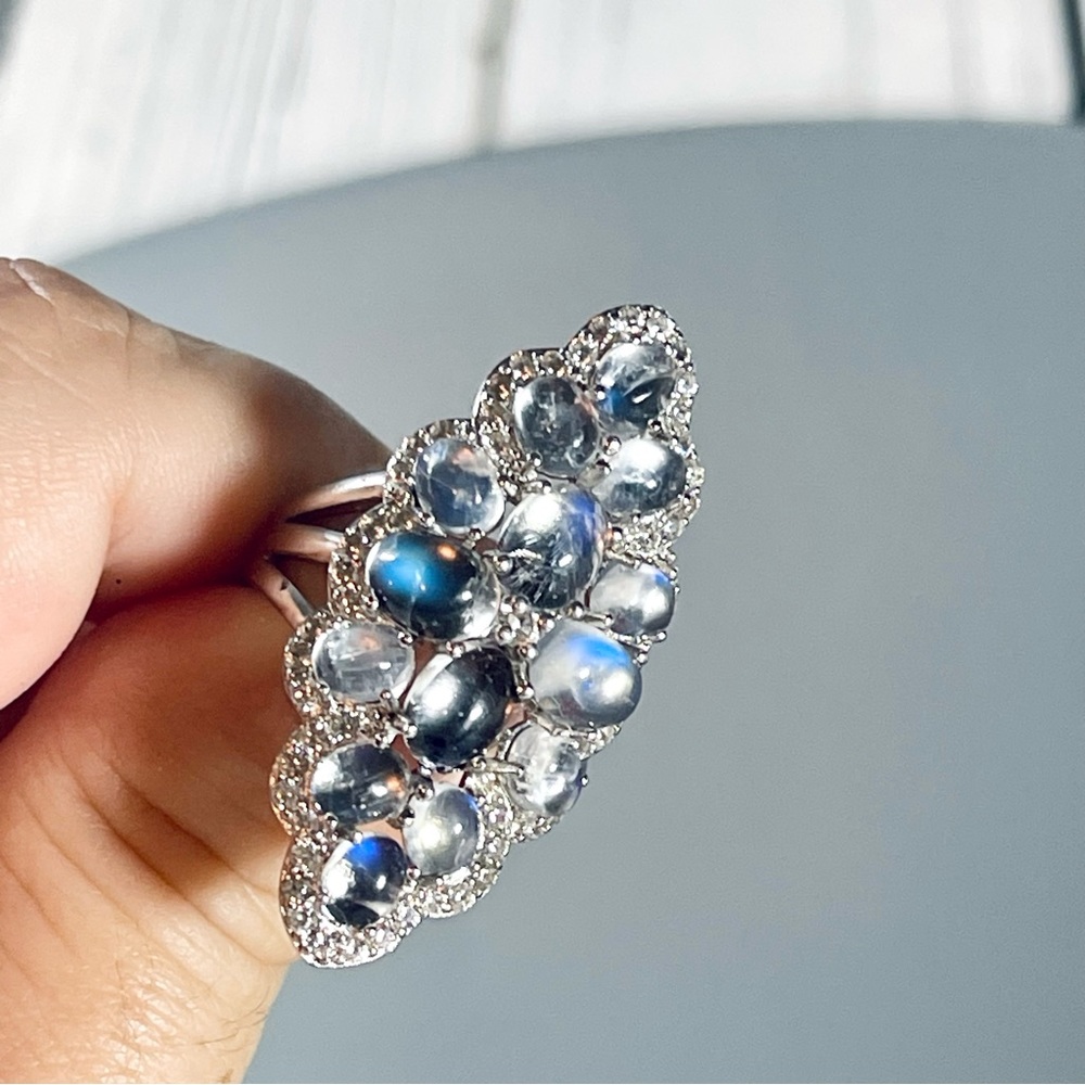 SOLD Colleen Lopez Sterling Silver
Moonstone & White Zircon Statement Ring - Picture 7 of 8